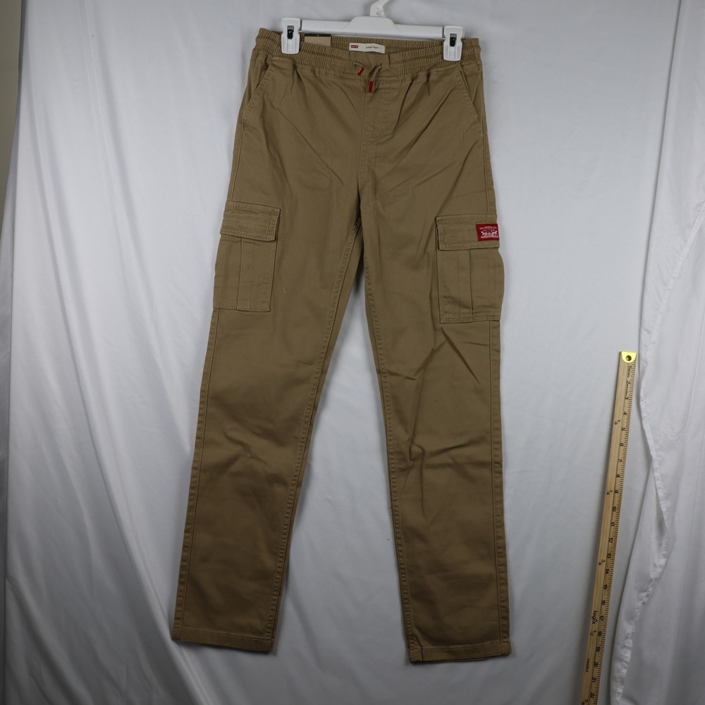 Levis Cargo Pants Youth 16 Khaki Stretch Pull-On Waistband Tapered Leg Pockets